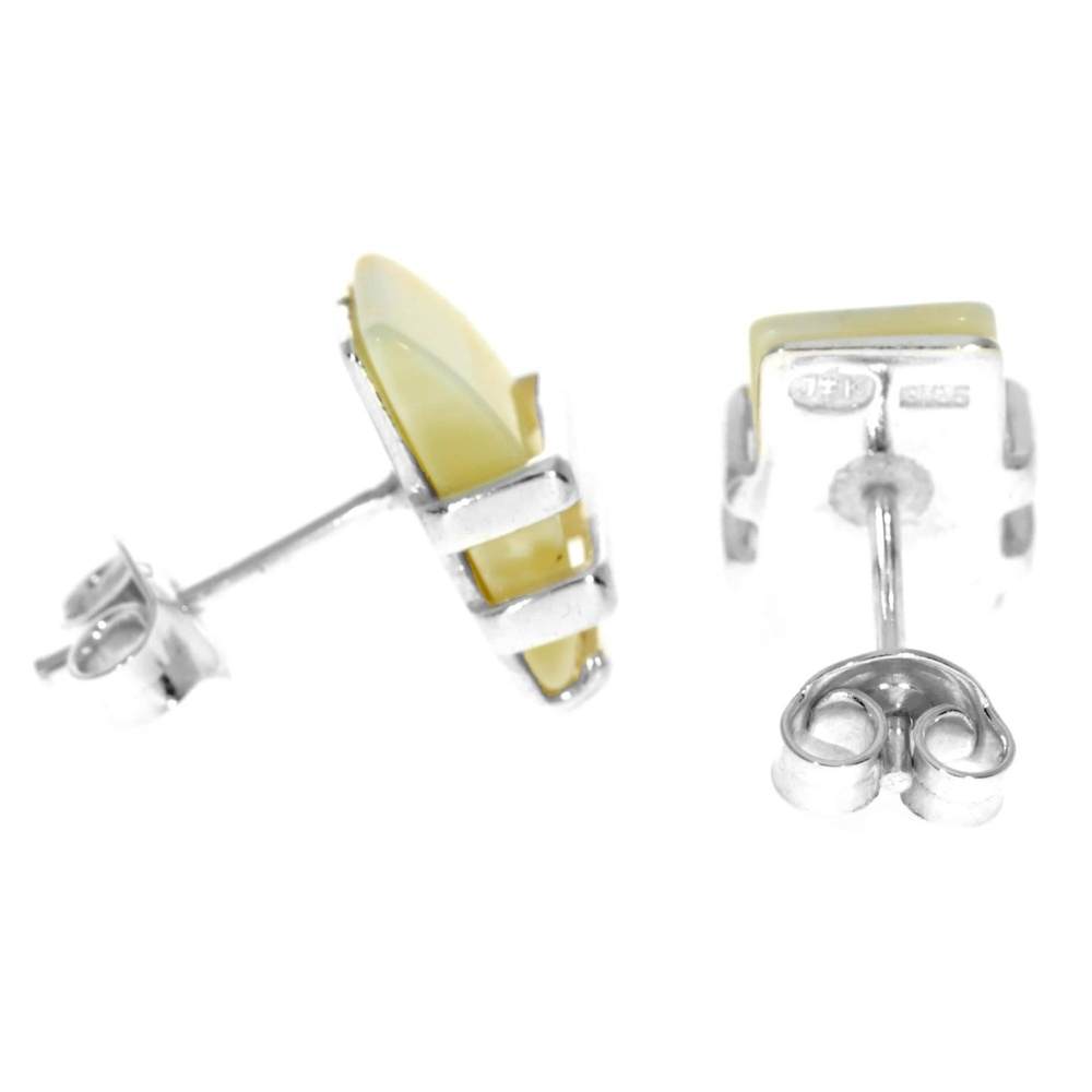 Sterling Silver & Genuine Baltic Amber Rectangular Studs Earrings - AC009