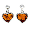 925 Sterling Silver & Genuine Baltic Amber Classic Hearts Drop Earrings - AC019