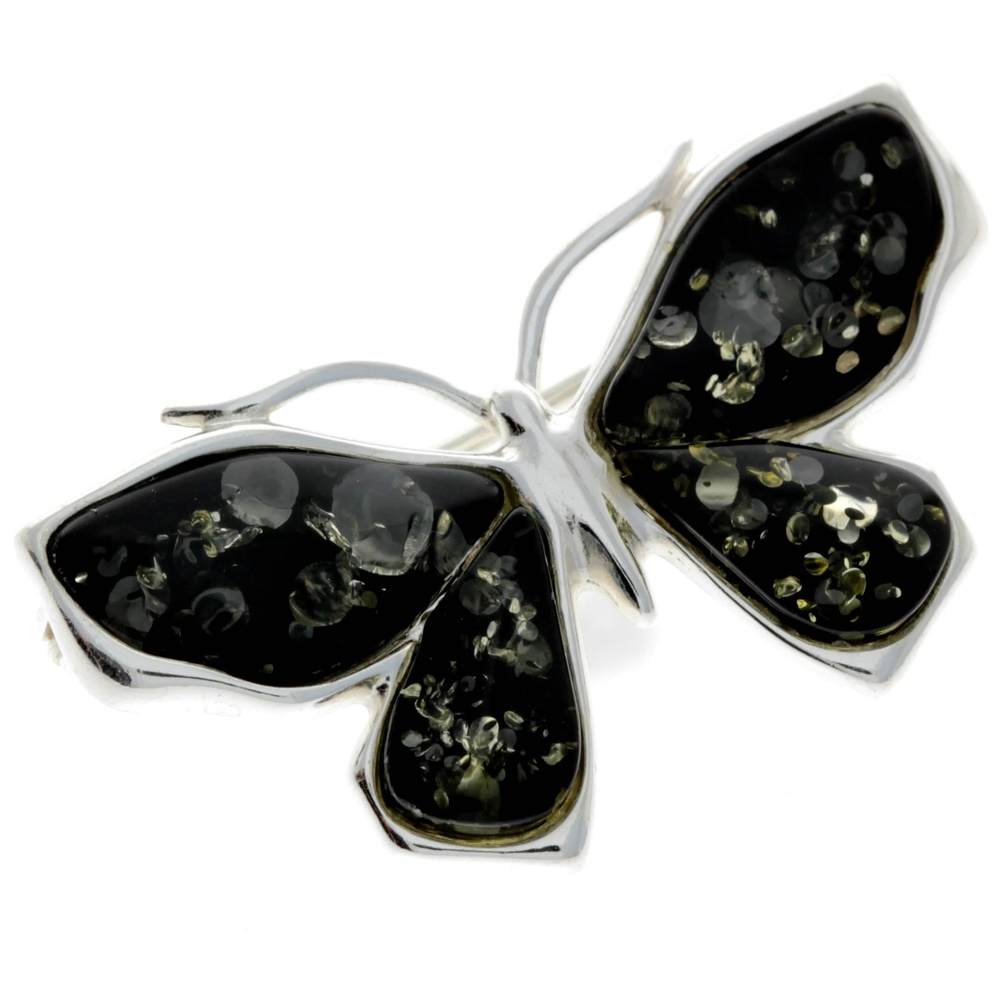 925 Sterling Silver & Baltic Amber Butterfly Engraved Brooch - AC800