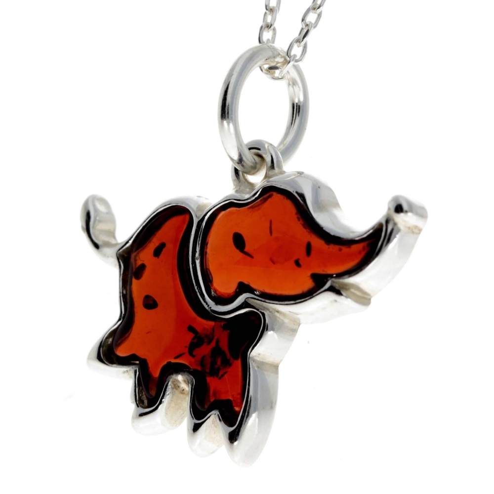 925 Sterling Silver & Baltic Amber Lucky Elephant Pendant - AD214