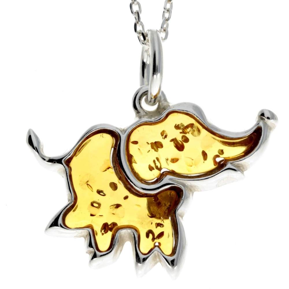925 Sterling Silver & Baltic Amber Lucky Elephant Pendant - AD214