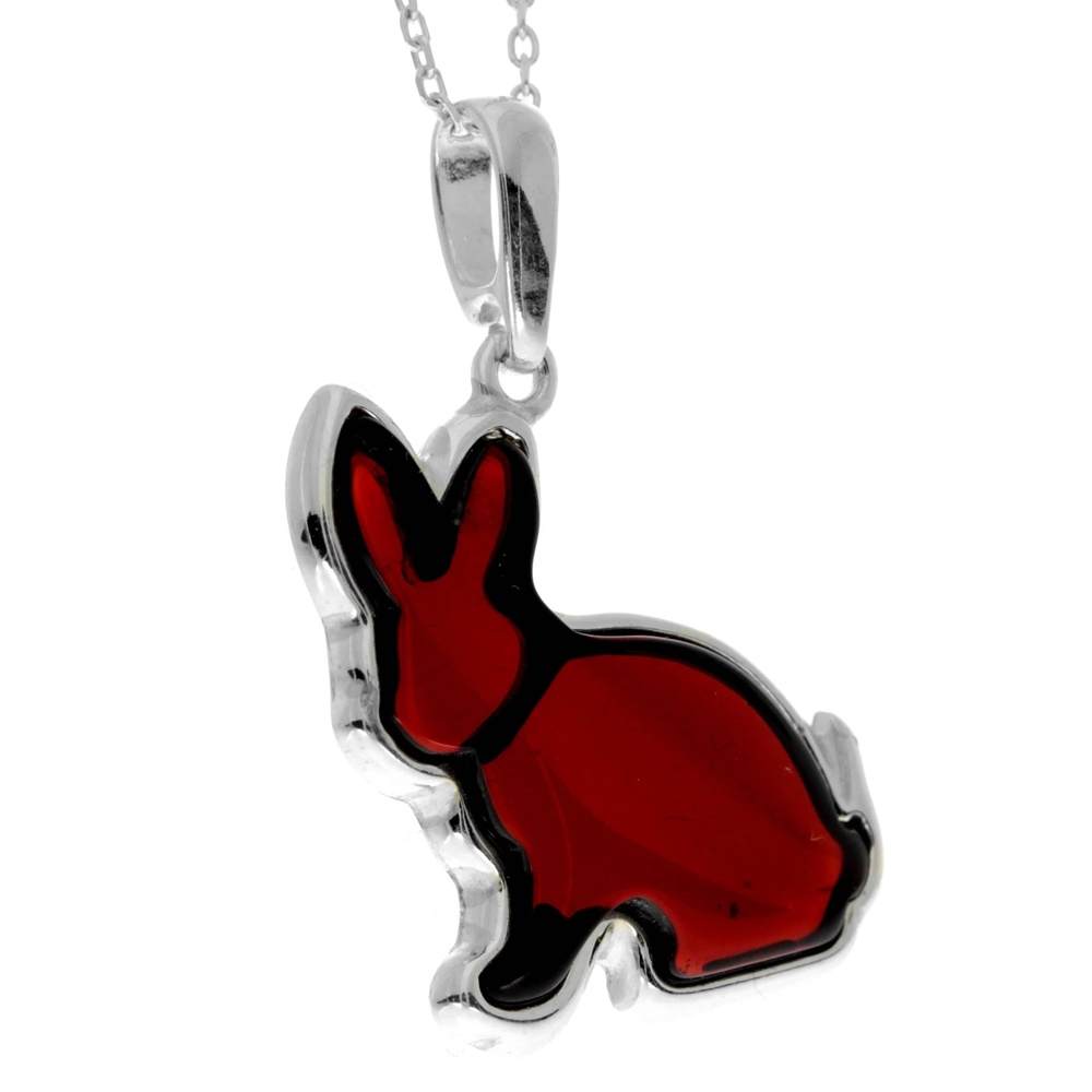 925 Sterling Silver & Baltic Amber Bunny Rabbit Pendant - AD221
