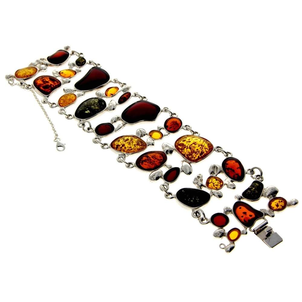 925 Sterling Silver & Genuine Baltic Amber Heavy Exclusive Link Bracelet - AD503