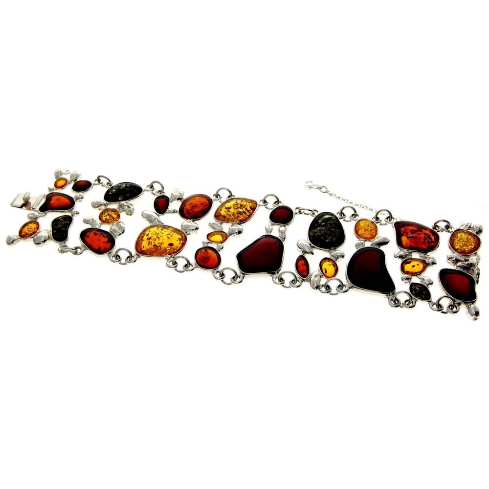 925 Sterling Silver & Genuine Baltic Amber Heavy Exclusive Link Bracelet - AD503