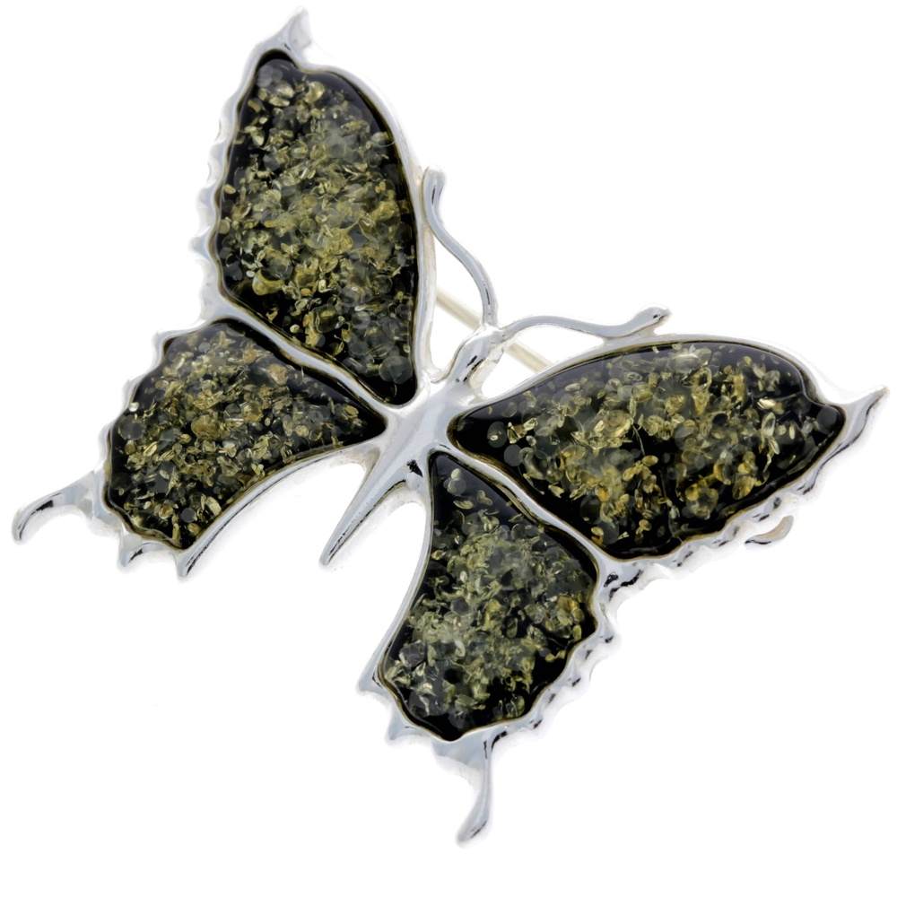 925 Sterling Silver & Baltic Amber Exclusive Large Butterfly Brooch - AD800