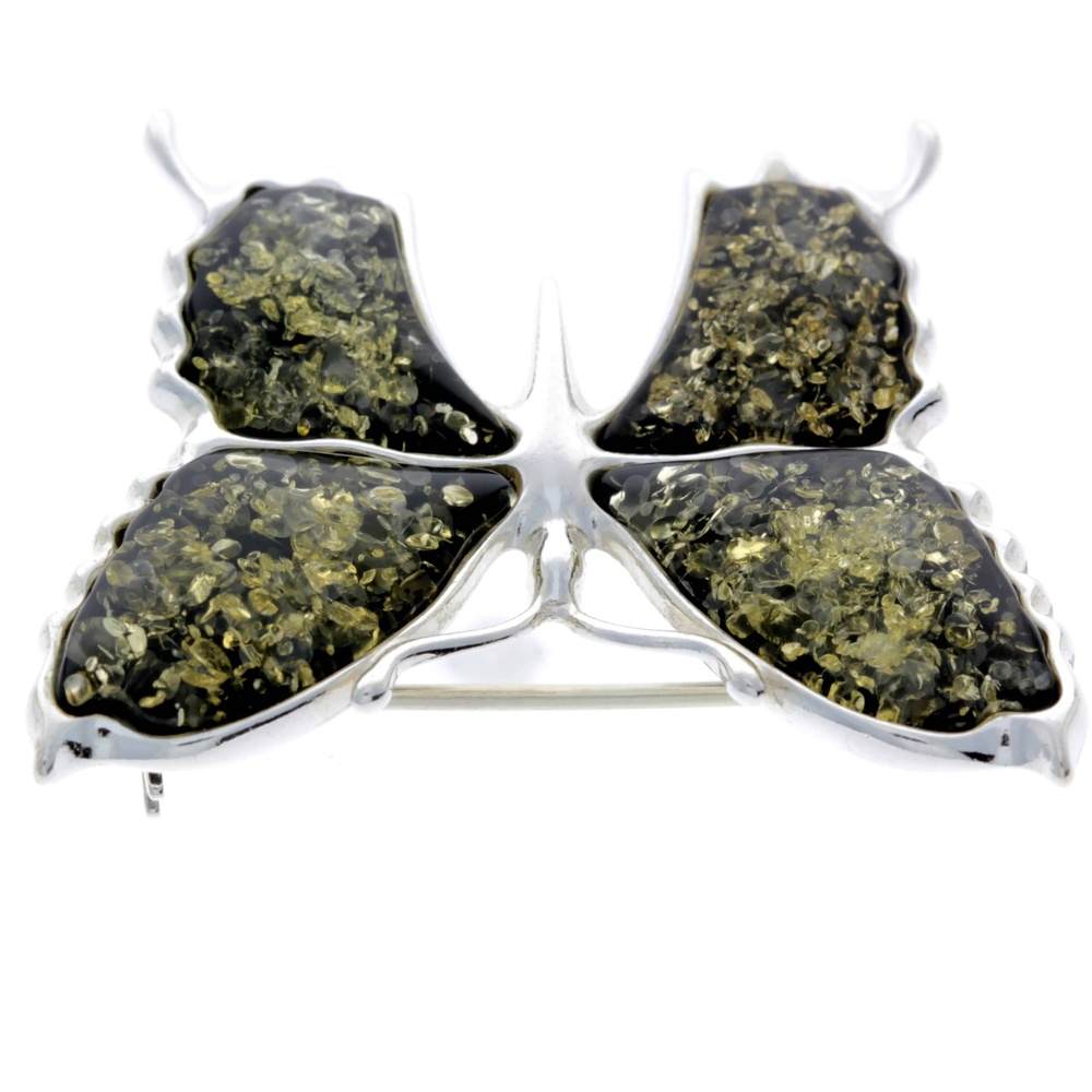 925 Sterling Silver & Baltic Amber Exclusive Large Butterfly Brooch - AD800