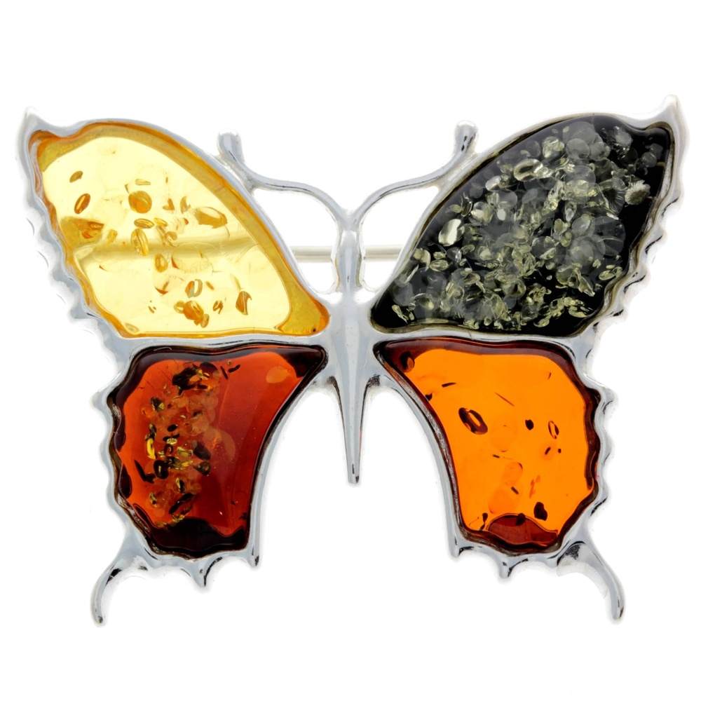 925 Sterling Silver & Baltic Amber Exclusive Large Butterfly Brooch - AD800