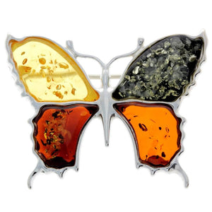 925 Sterling Silver & Baltic Amber Exclusive Large Butterfly Brooch - AD800