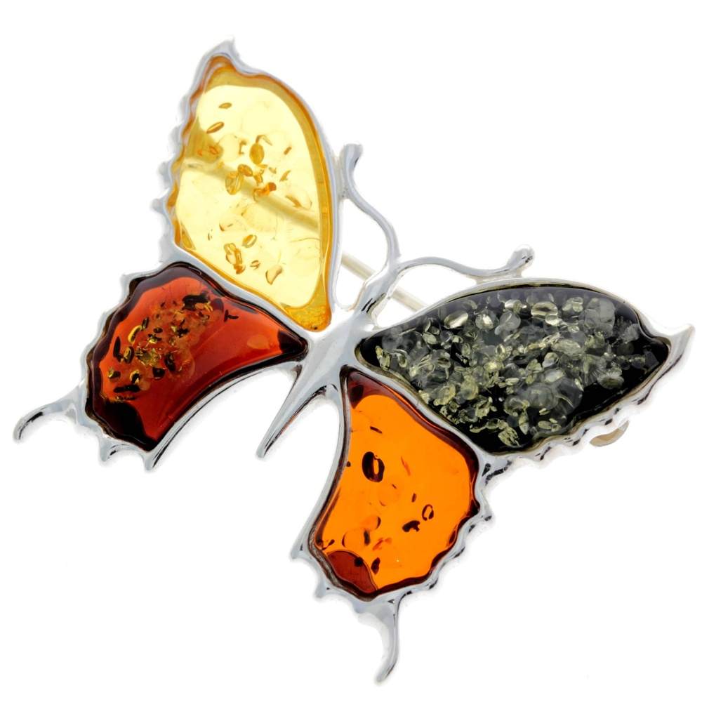925 Sterling Silver & Baltic Amber Exclusive Large Butterfly Brooch - AD800