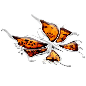 925 Sterling Silver & Genuine Baltic Amber Exclusive Butterfly Brooch - AD805