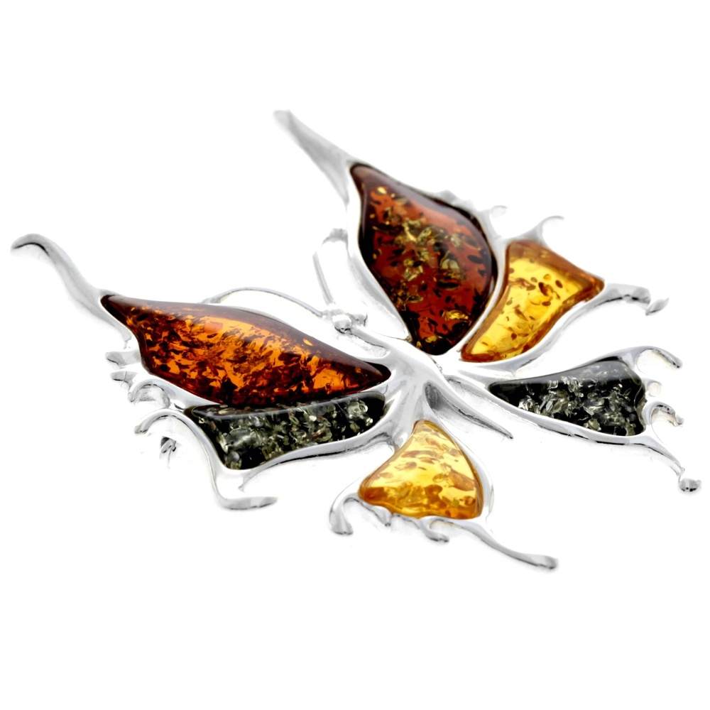 925 Sterling Silver & Genuine Baltic Amber Exclusive Butterfly Brooch - AD805