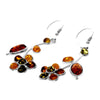 925 Sterling Silver & Genuine Baltic Amber Flower Drop Lever Back Earrings - AE13M