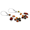 925 Sterling Silver & Genuine Baltic Amber Flower Drop Lever Back Earrings - AE13M