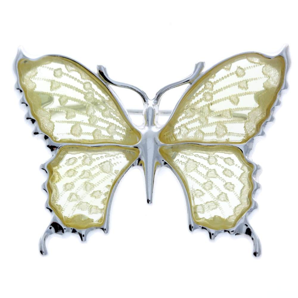 925 Sterling Silver & Baltic Amber Exclusive Large Butterfly Brooch - AD800