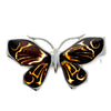 925 Sterling Silver & Baltic Amber Butterfly Engraved Brooch - AC800