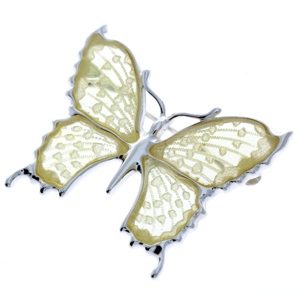 925 Sterling Silver & Baltic Amber Exclusive Large Butterfly Brooch - AD800
