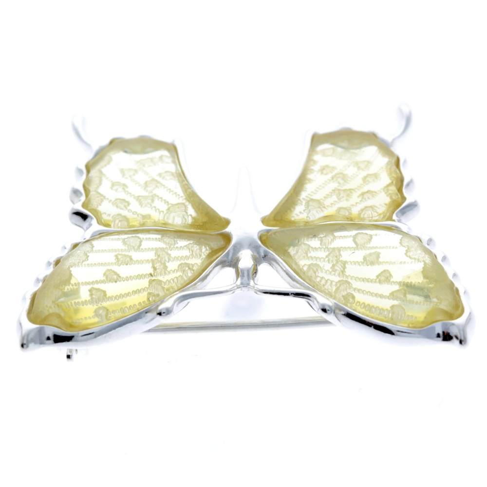 925 Sterling Silver & Baltic Amber Exclusive Large Butterfly Brooch - AD800