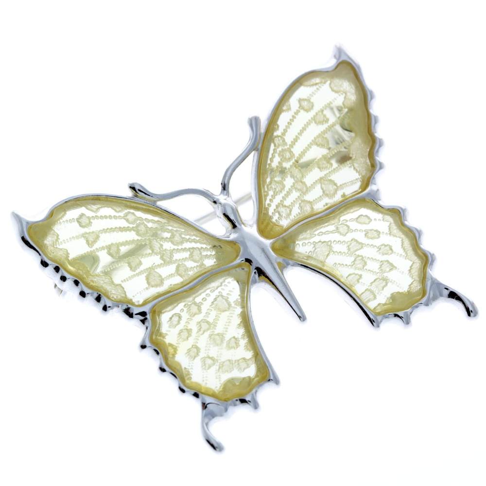 925 Sterling Silver & Baltic Amber Exclusive Large Butterfly Brooch - AD800