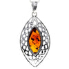 925 Sterling Silver & Genuine Baltic Amber Large Classic Celtic Pendant - AP05