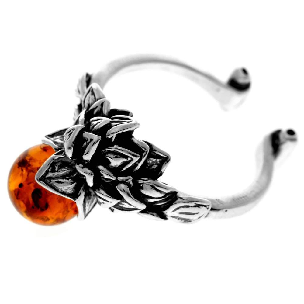 925 Sterling Silver & Genuine Baltic Amber Modern Ring - AR12
