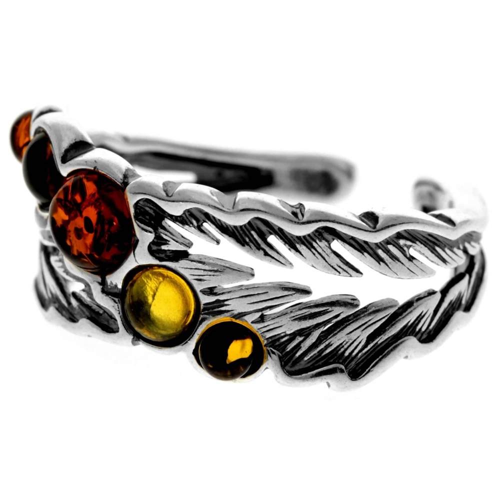 925 Sterling Silver & Genuine Baltic Amber Modern Ring - AR13