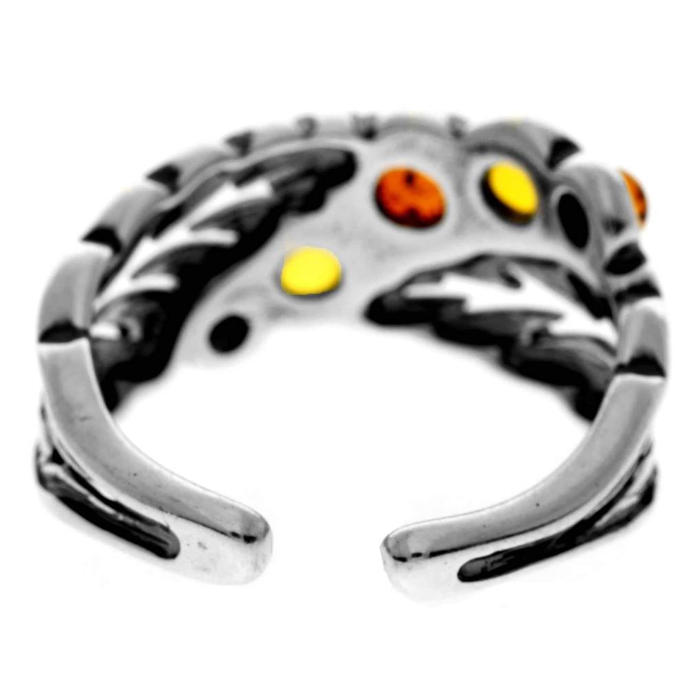 925 Sterling Silver & Genuine Baltic Amber Modern Ring - AR13