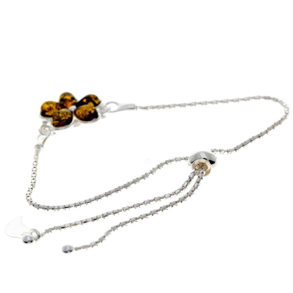 925 Sterling Silver & Baltic Amber Modern Flower Adjustable Bracelet - AXB3