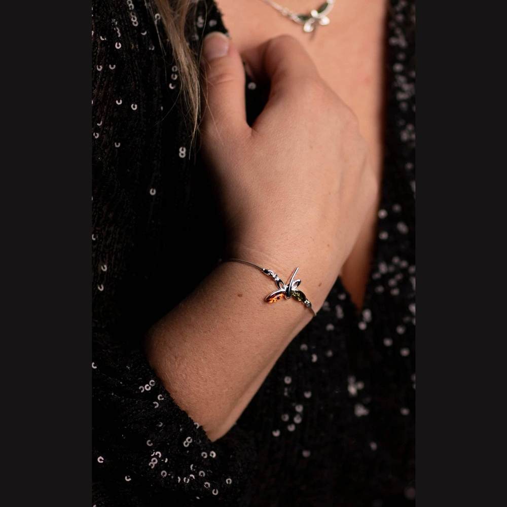 Beautiful Designer Silver Butterfly Bracelet set with Baltic Amber - GL534