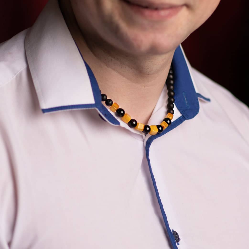 Genuine Baltic Amber Round Beads for Men / Unisex Beaded Necklace. MB025N