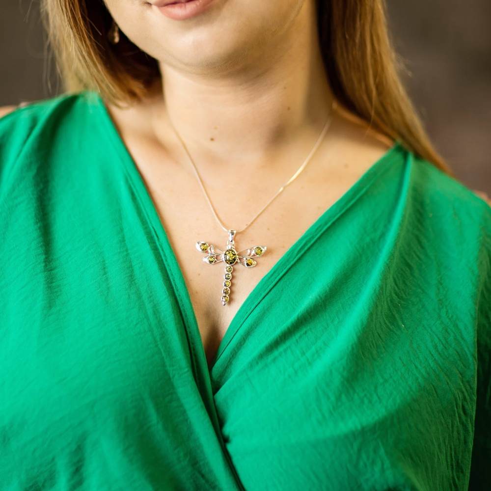 925 Sterling Silver & Baltic Amber Dragonfly Pendant - 1861