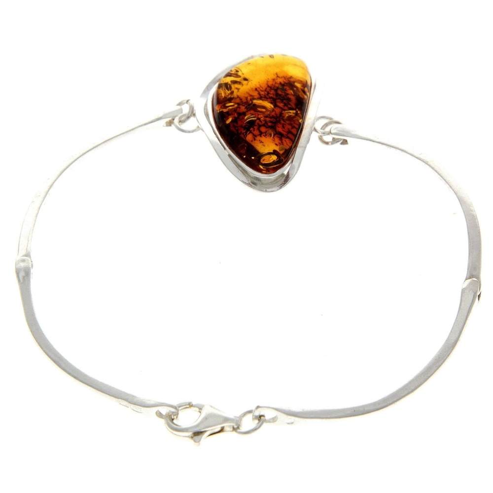 925 Sterling Silver & Genuine Cognac Baltic Amber Exclusive Bangle - BL0130