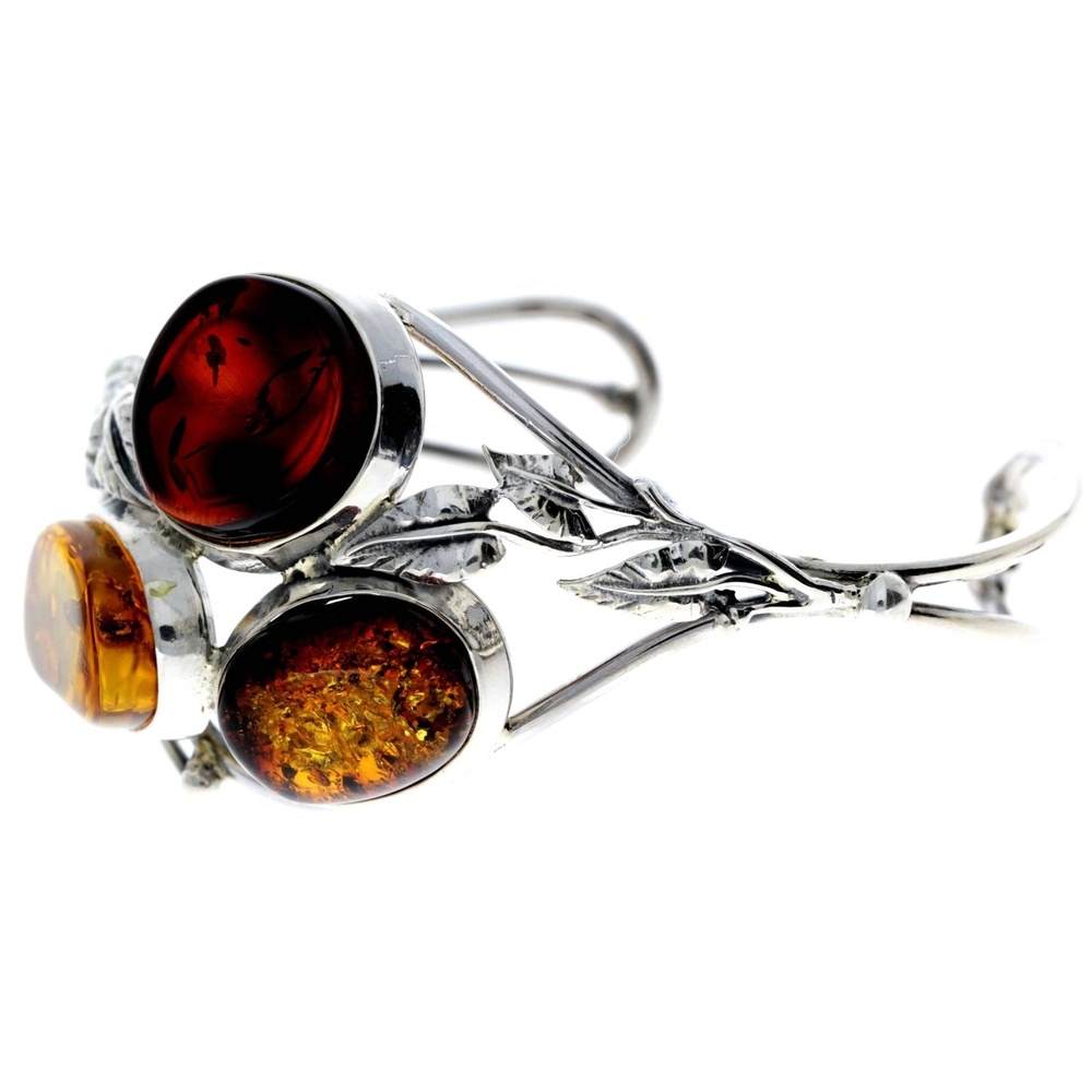 925 Sterling Silver & Genuine Cognac Baltic Amber Exclusive Bangle - BL0147