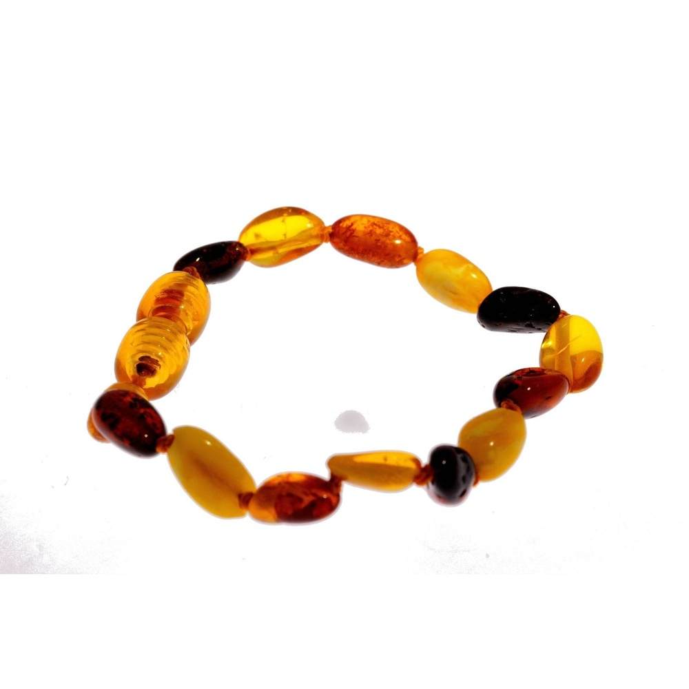 Certified Baltic Amber Beans Beads Bracelet in Mixed Colours - Sizes Baby to Adult - SilverAmberJewellery
