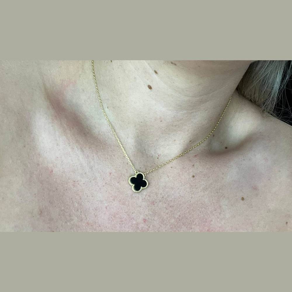 925 Sterling Silver Gold Plated Black Clover Neckles -CH-1107-GP-N