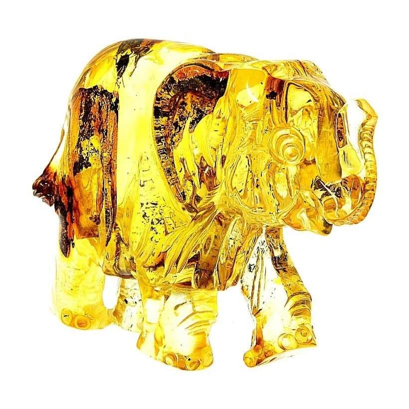 Figurine Superb Quality Handmade Natural Carved Elephant made of Genuine Baltic Amber - CRV63