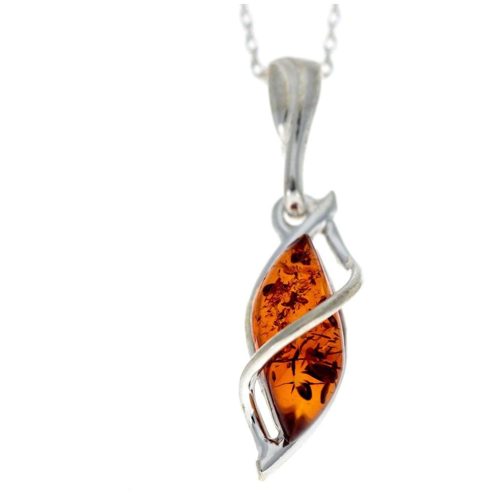 925 Sterling Silver & Genuine Baltic Amber Modern Pendant - G203