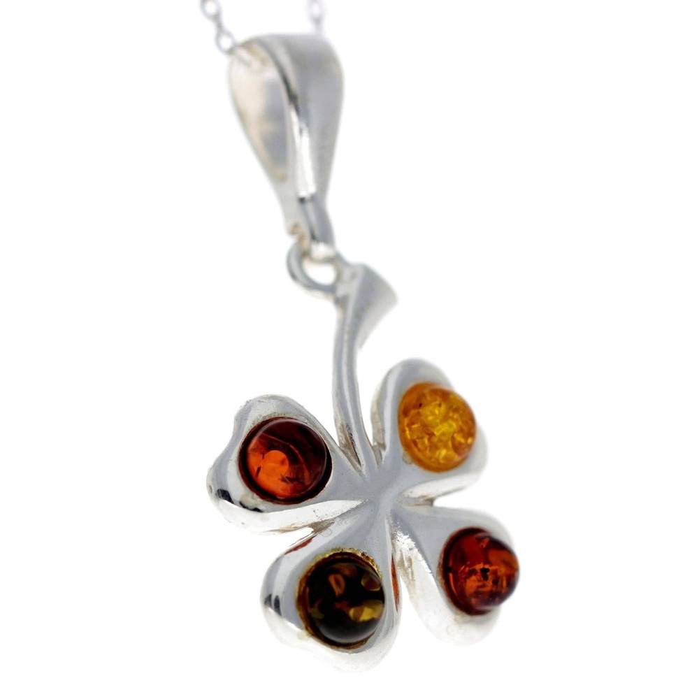 925 Sterling Silver Lucky Clover Pendant with Baltic Amber - G222
