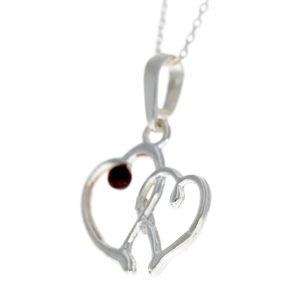 925 Sterling Silver & Genuine Baltic Amber Double Heart Pendant - G230