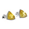 925 Sterling Silver & Genuine Baltic Amber Triangle Modern Studs Earrings - GL031