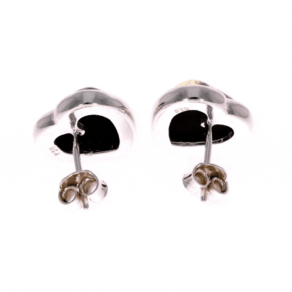 925 Sterling Silver & Genuine Baltic Amber Classic Heart Studs Earrings - GL040