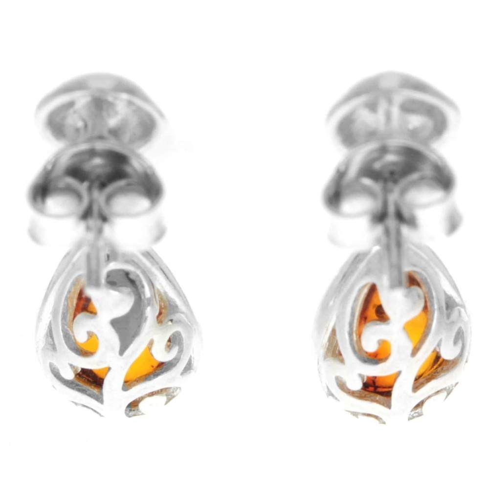 925 Sterling Silver & Genuine Baltic Amber Celtic Classic Drop Earrings - GL1010
