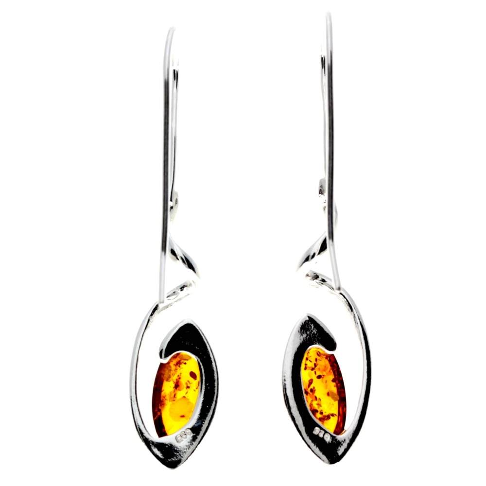 925 Sterling Silver & Genuine Baltic Amber Swirl Drop Modern Earrings - GL1022