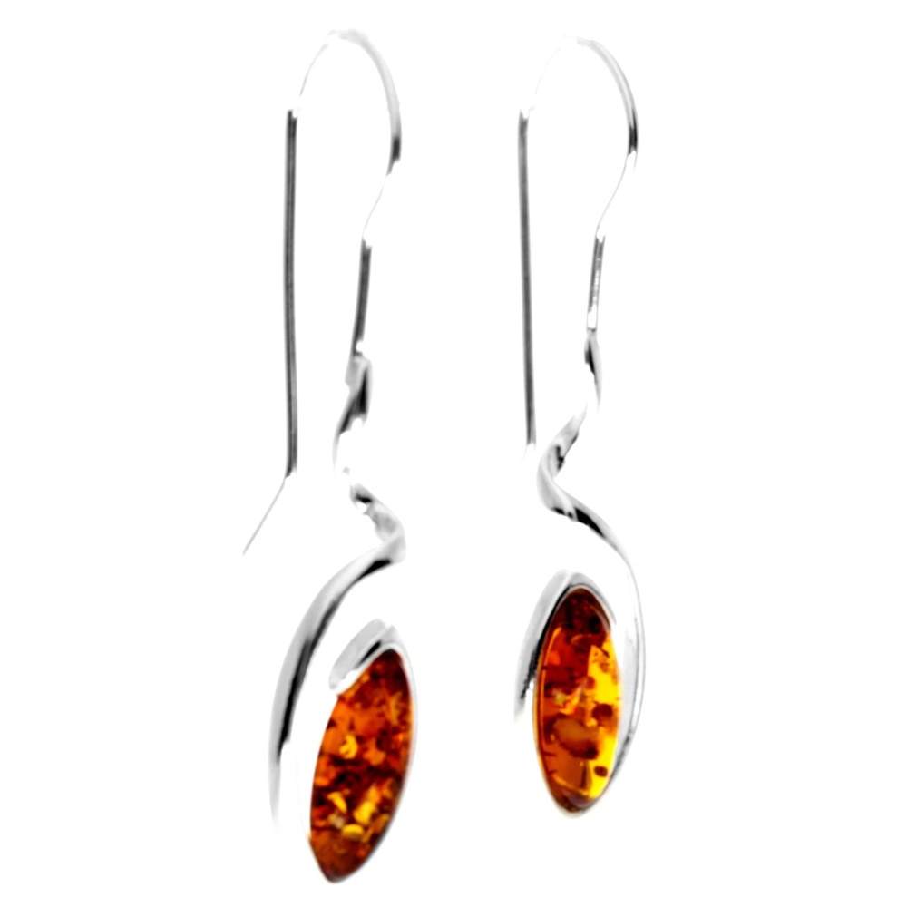 925 Sterling Silver & Genuine Baltic Amber Swirl Drop Modern Earrings - GL1022