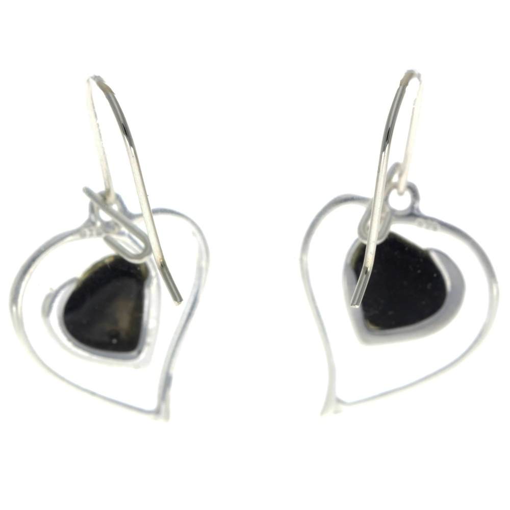 925 Sterling Silver & Genuine Baltic Amber Large Hearts Earrings - GL127