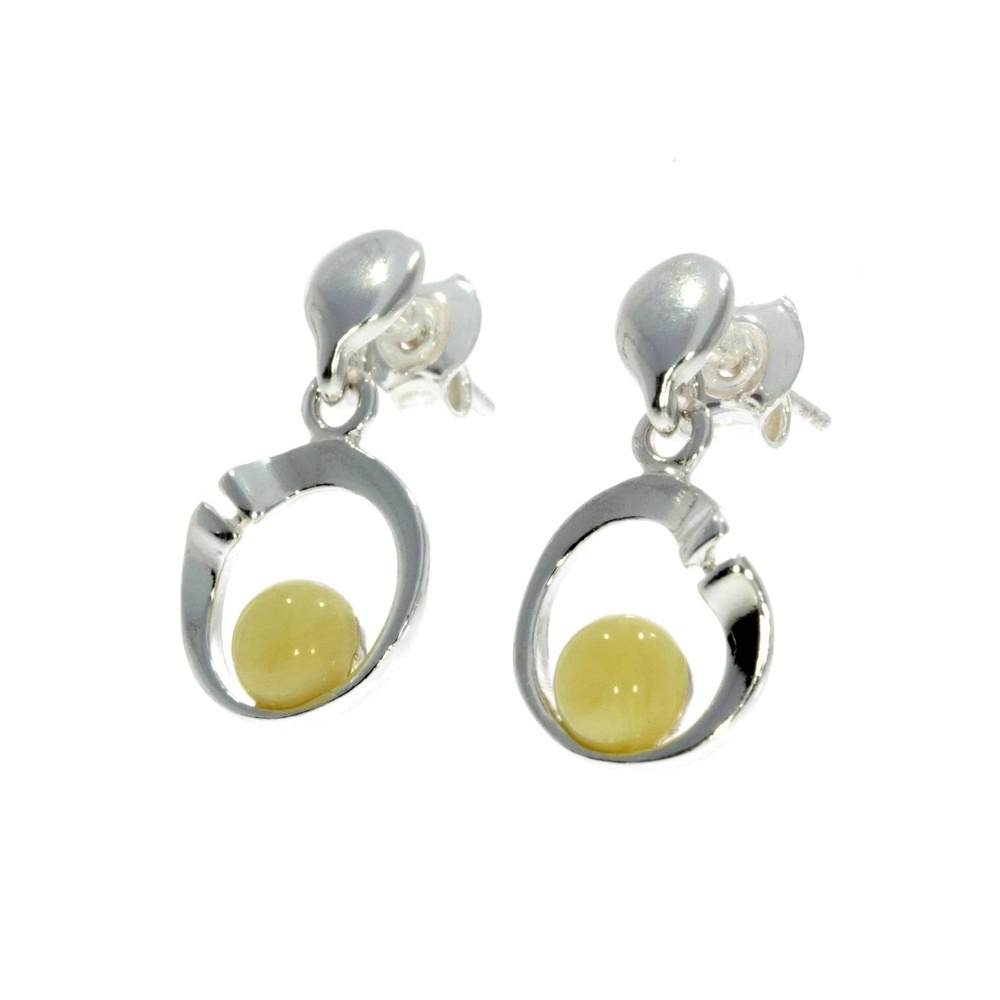 925 Sterling Silver & Baltic Amber Modern Drop Earrings GL147
