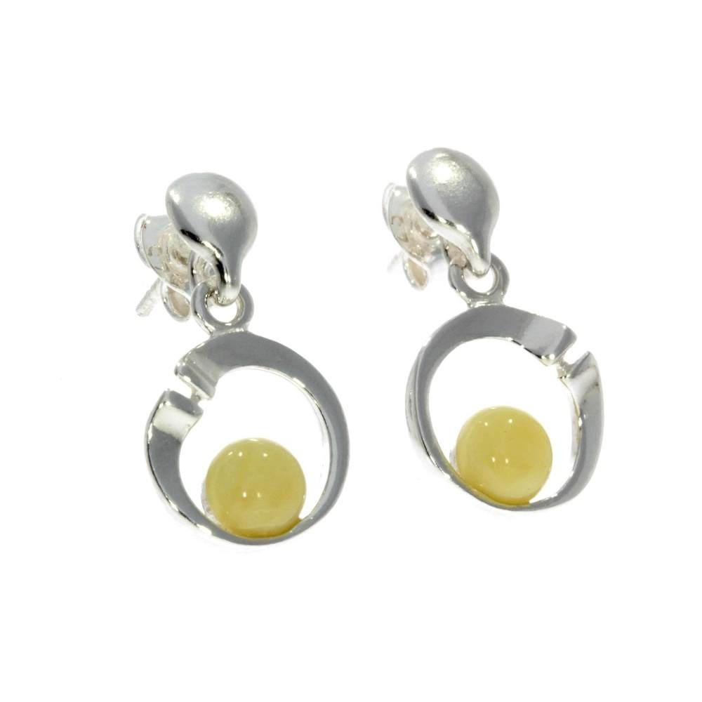 925 Sterling Silver & Baltic Amber Modern Drop Earrings GL147