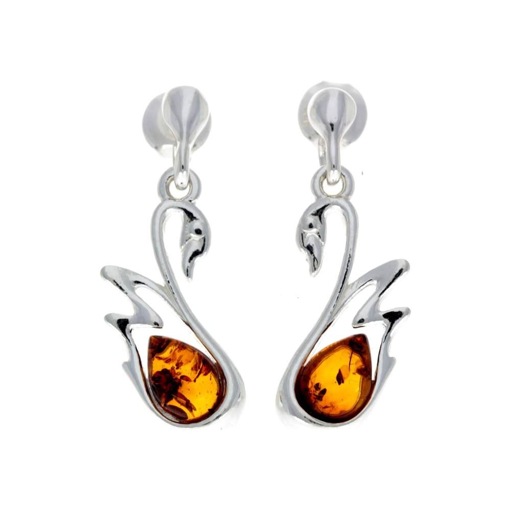 925 Sterling Silver & Baltic Amber Swan Stud Earrings GL149