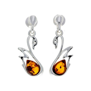 925 Sterling Silver & Baltic Amber Swan Stud Earrings GL149