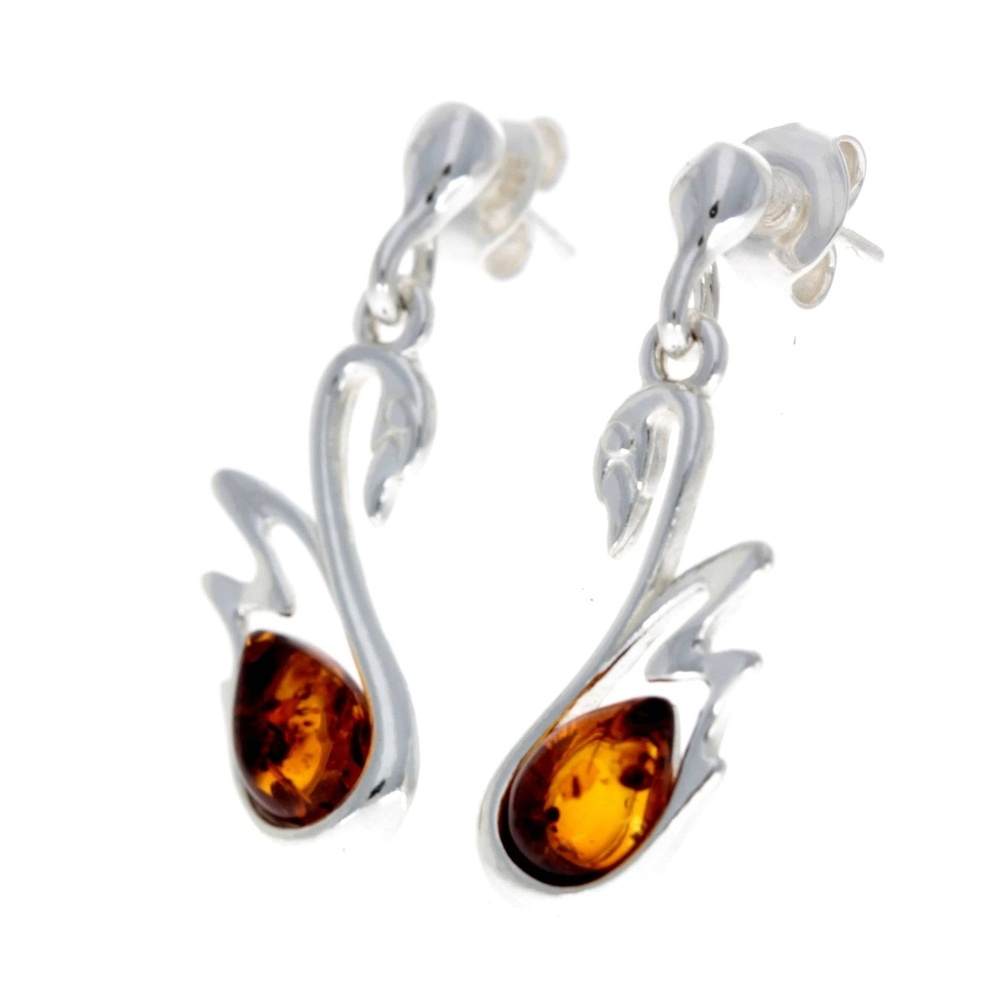 925 Sterling Silver & Baltic Amber Swan Stud Earrings GL149