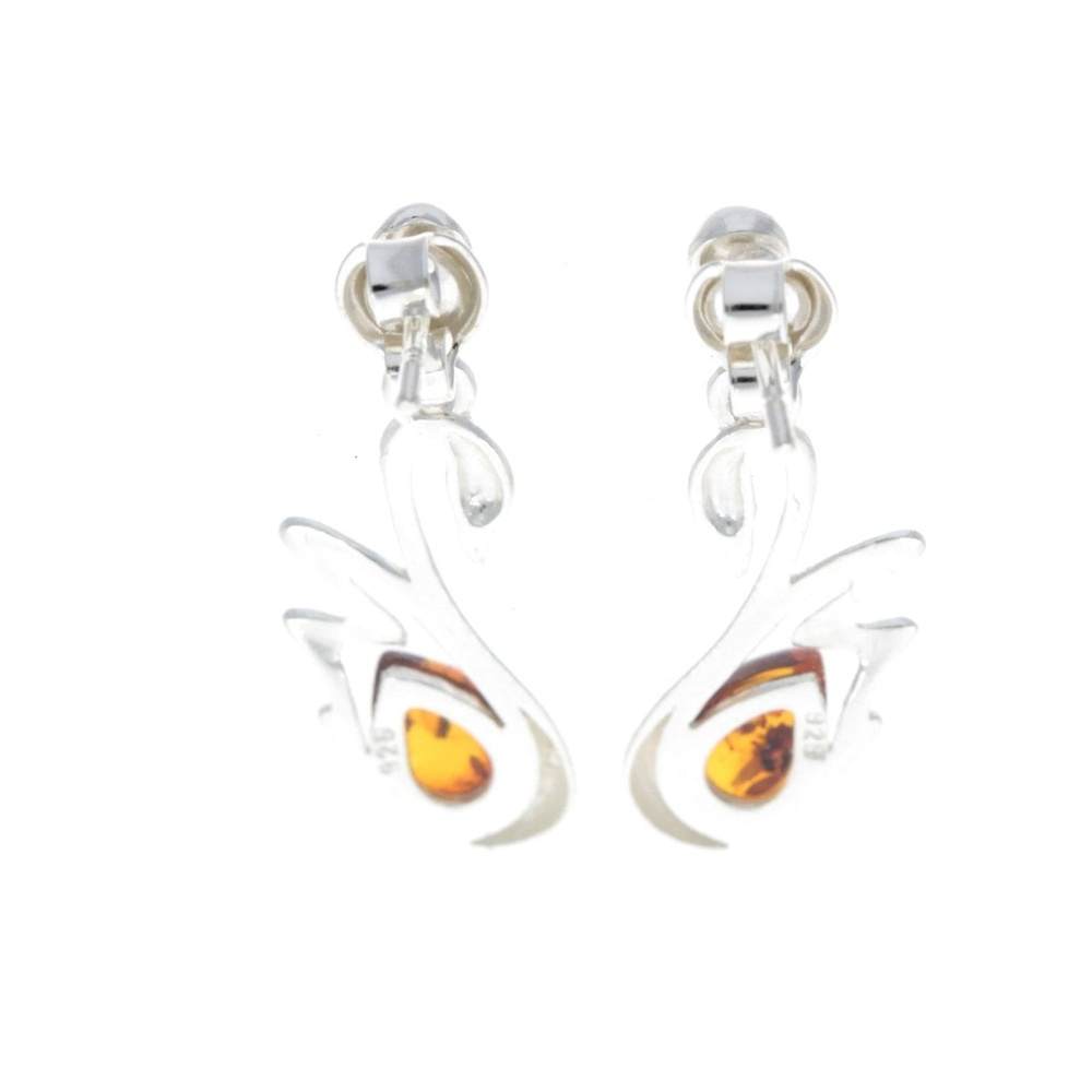 925 Sterling Silver & Baltic Amber Swan Stud Earrings GL149